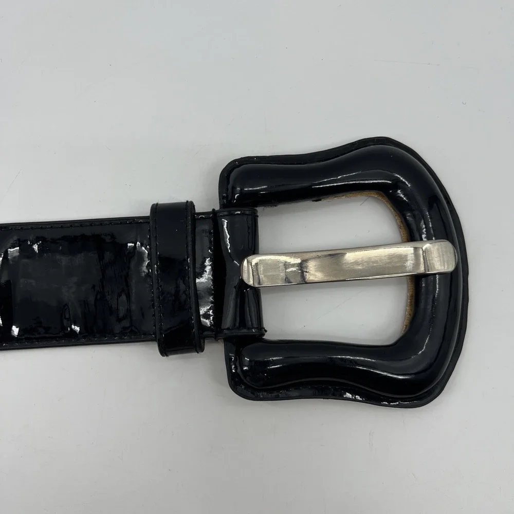 Rolfs Black Patent Belt Size Large Shiny Oversized Buckle Off Duty Model Mobwife
